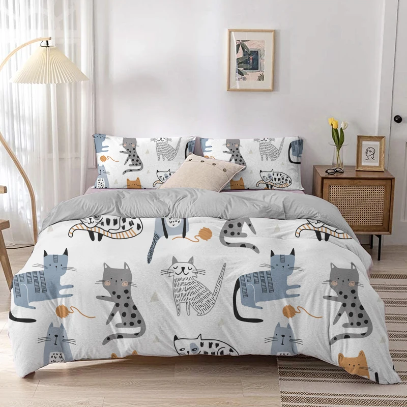 Cartoon Cat Duvet Cover Set Ca - Linen Duvet Cover ulasan dan harga