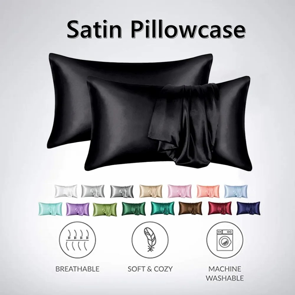 2pcs/lot Solid Silky Satin Ski - Silk Pillowcase Set ulasan dan harga